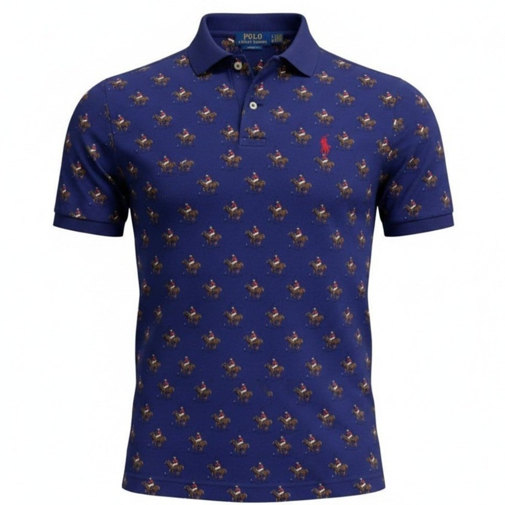 Polo Ralph Lauren Polo Men Small Blue All Over Pony Print Classic Fit Short Slee - Picture 1 of 11